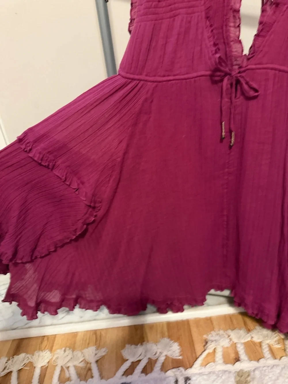 Fuscia Free People boho, textured Sleeveless Dress with Tie Detail - Picture 2 of 4